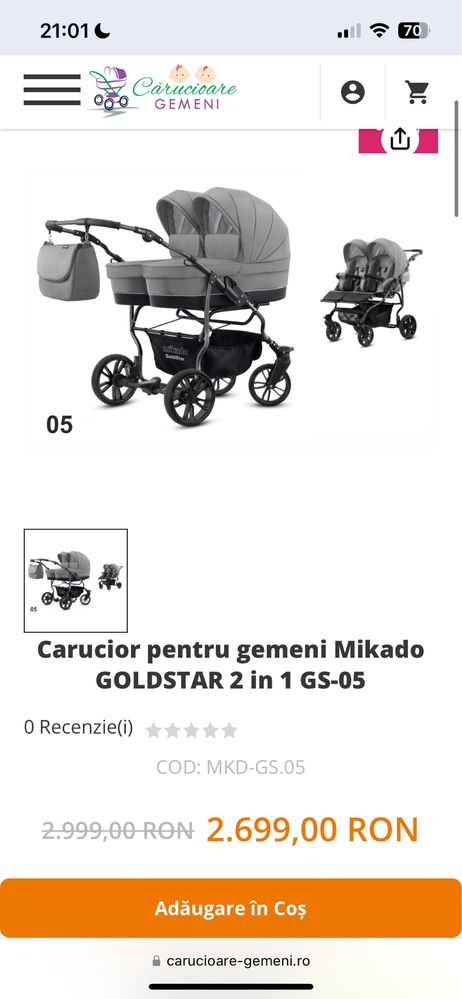 Carucior pentru gemeni Mikado GOLDSTAR 2 in 1 GS-05