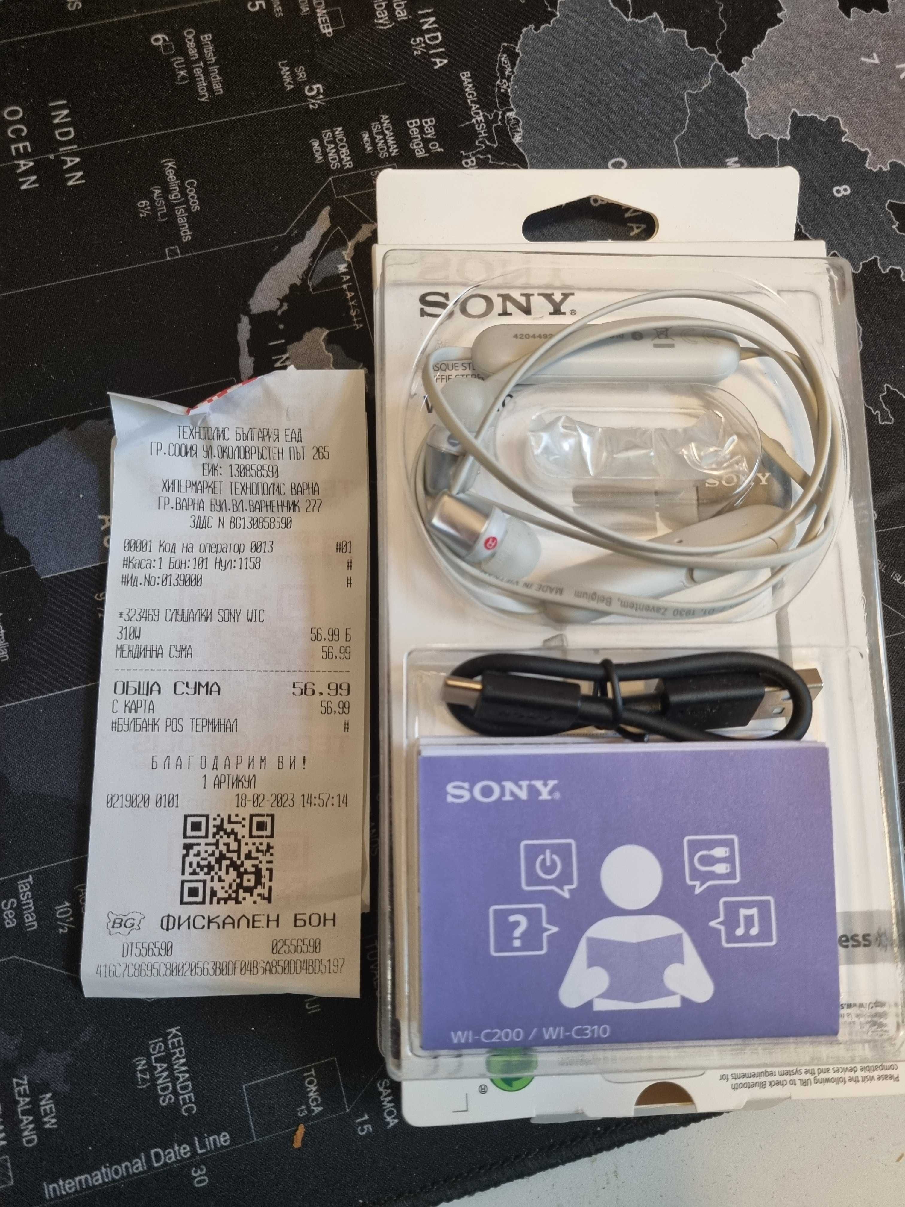 Слушалки Sony WI-C310, wi-fi, безжични.