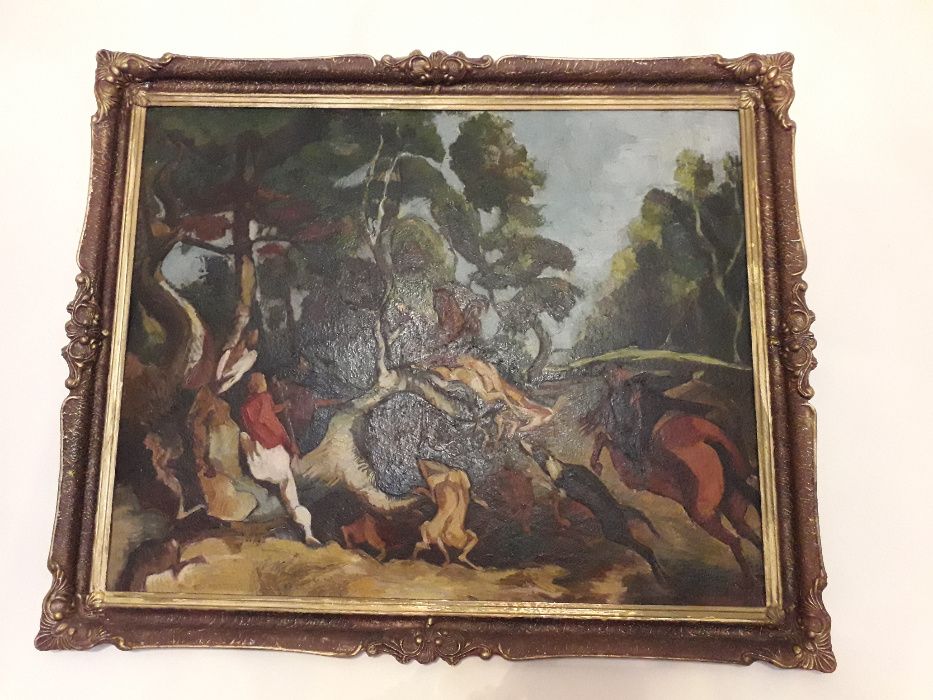 tablou pictura ulei pe carton Cruciada inramat 1992 dimensiune mare