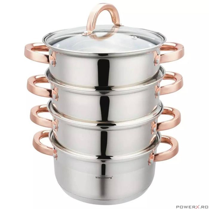 Set de 5 piese, oala pentru fiert cu abur, inox, diametru 20 cm,