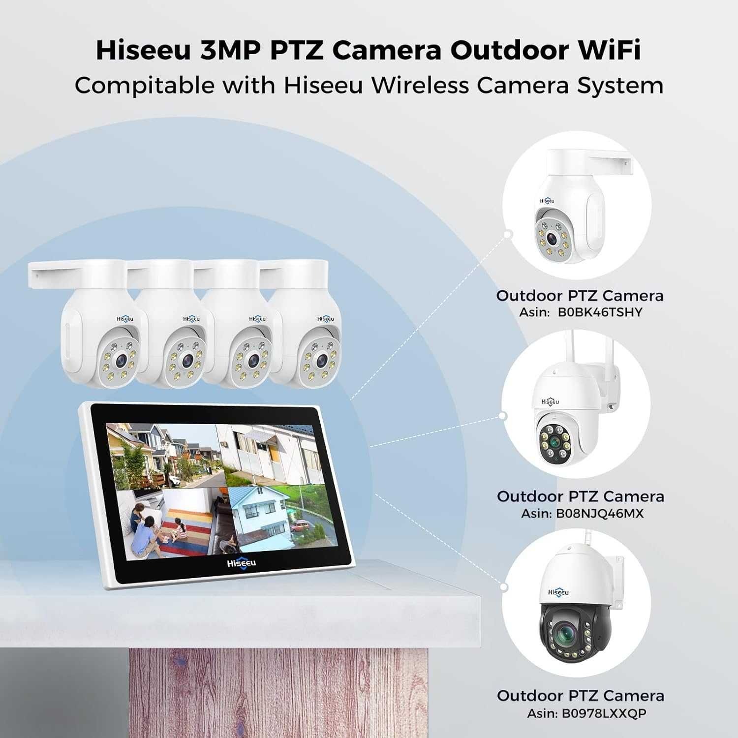 Нова система за видеонаблюдение Hiseeu 4бр. 5MP PTZ, 10'', 10CH с 1TB.