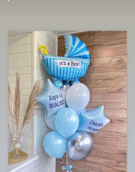 Шары на выписку из роддома для девочки или мальчика.Астана.Наклейки