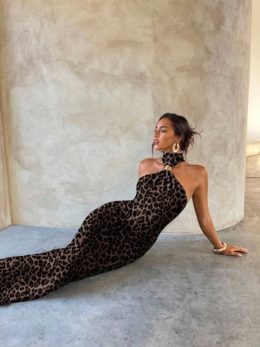 Дълга рокля по тялото, Секси рокля, Рокля леопардов принт