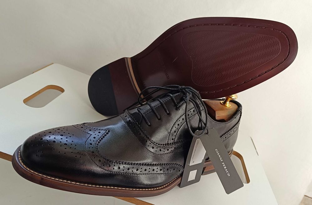 Pantofi oxford 46 de lux brogue Gianni Feraud NOI piele naturala moale
