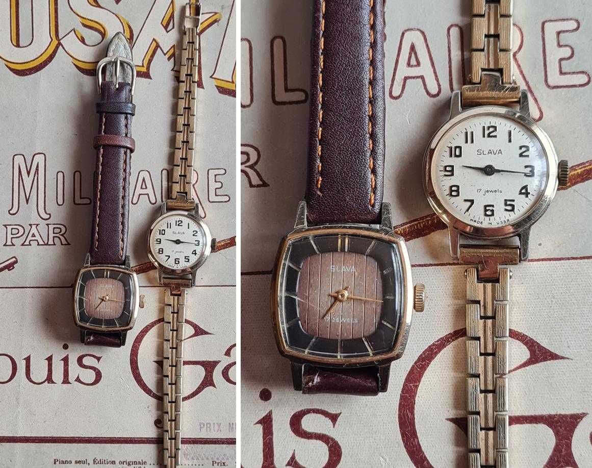 2 ceasuri vintage de damă, SLAVA, made in URSS, placate cu aur