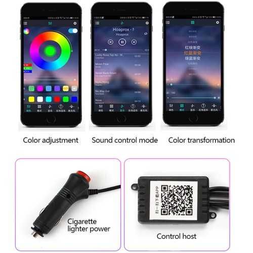 Kit neon cu lumina ambientala RGB auto 6m cu aplicatie Bluetooth