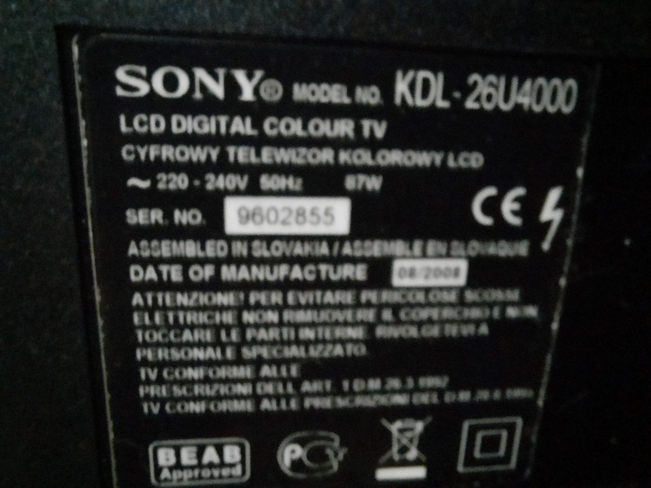 Tv LCD SONY Bravia 26 Inch
