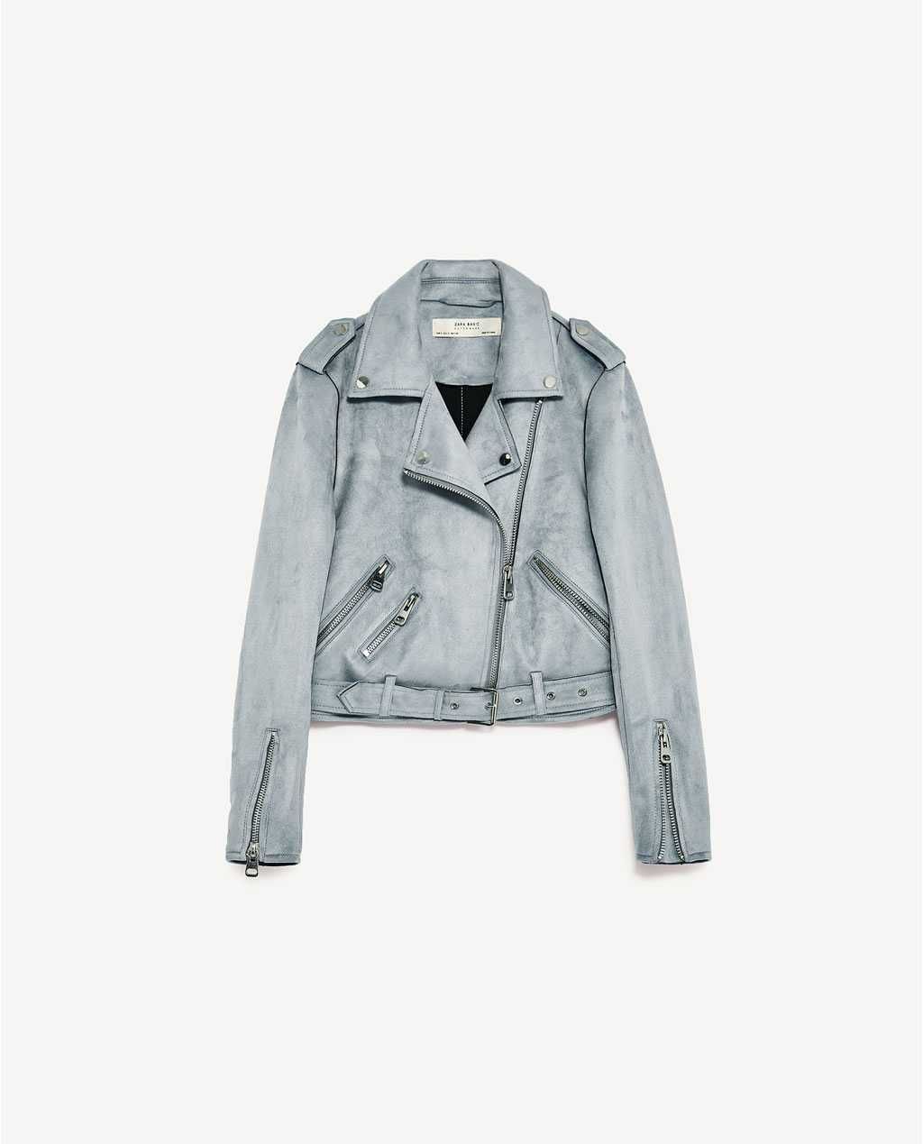 Jacheta biker de velur albastru deschis ZARA