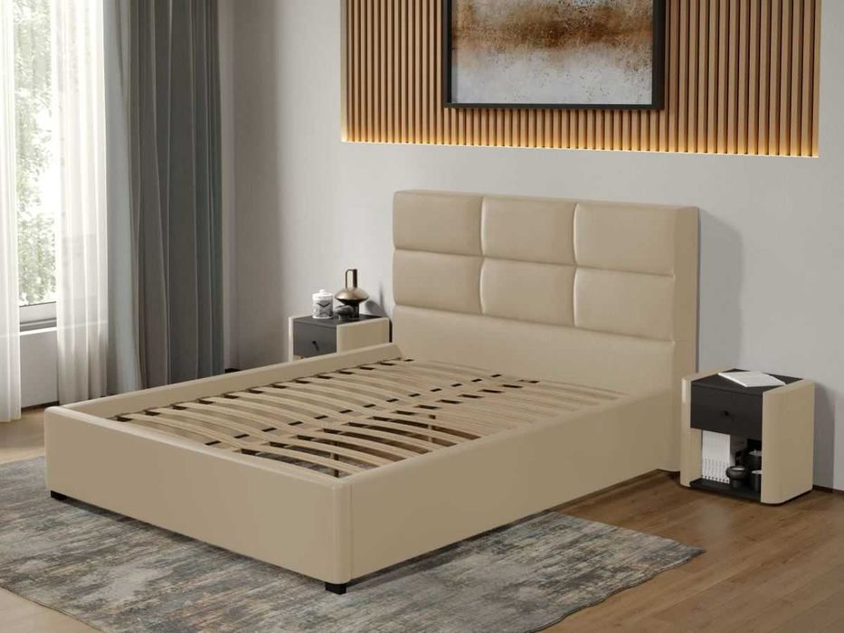 Pat tapitat Cico fix 170 x 114 C1 din piele/stofa Crem Nube 4