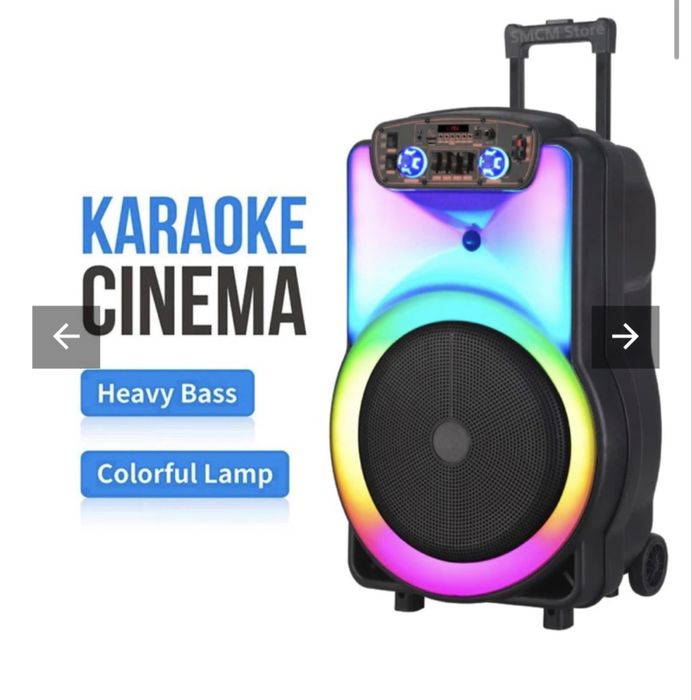 Караоке тонколона с bluetooth и цветомузика 15 два безжични микрофона