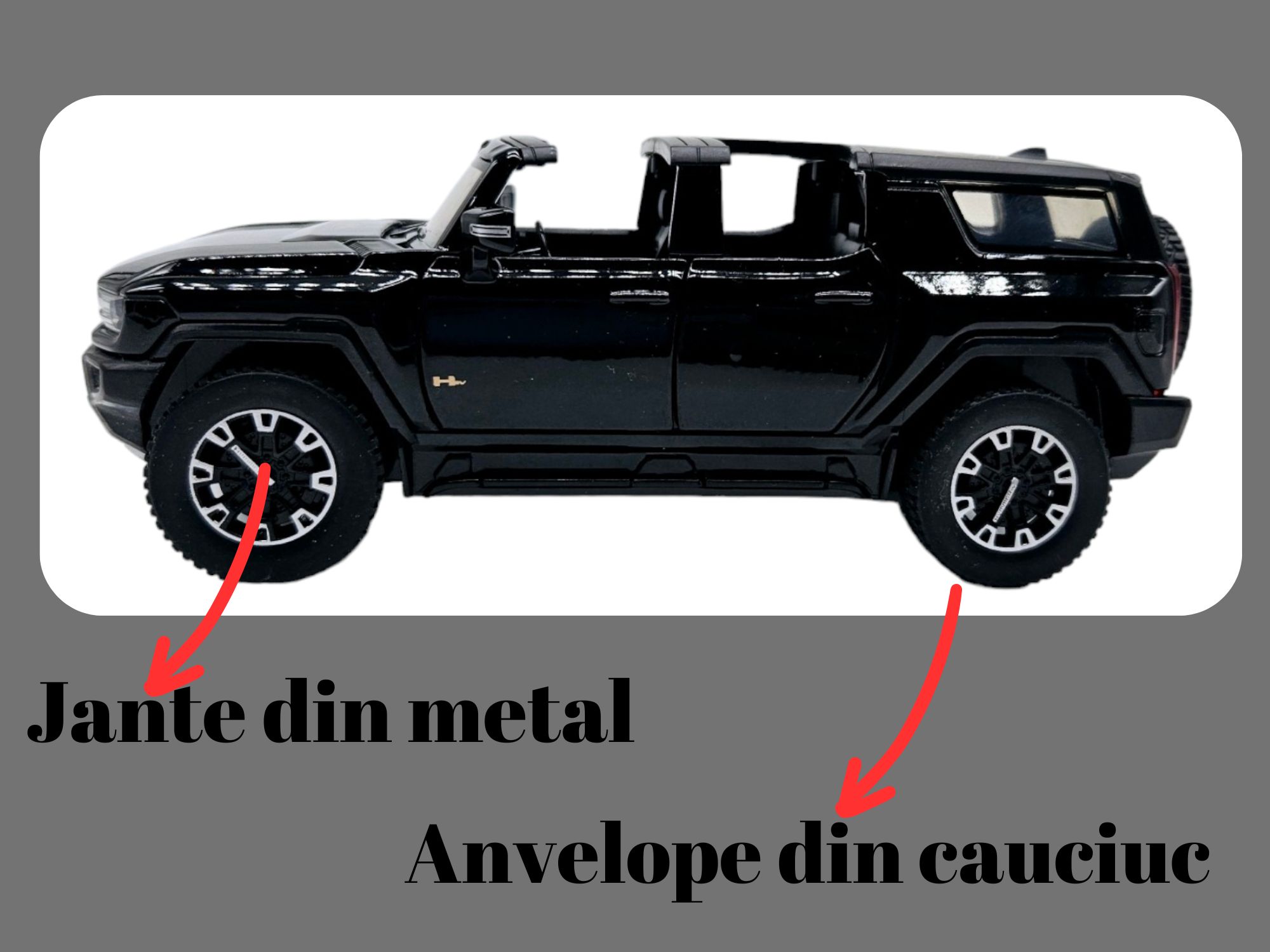 Masina metalica Hummer EV cu figurina,Sunete si lumini 16cm, Negru