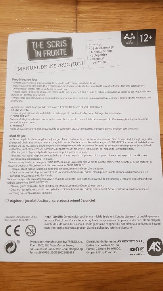 Joc Ti-e scris in frunte - pt copii mari, ca nou