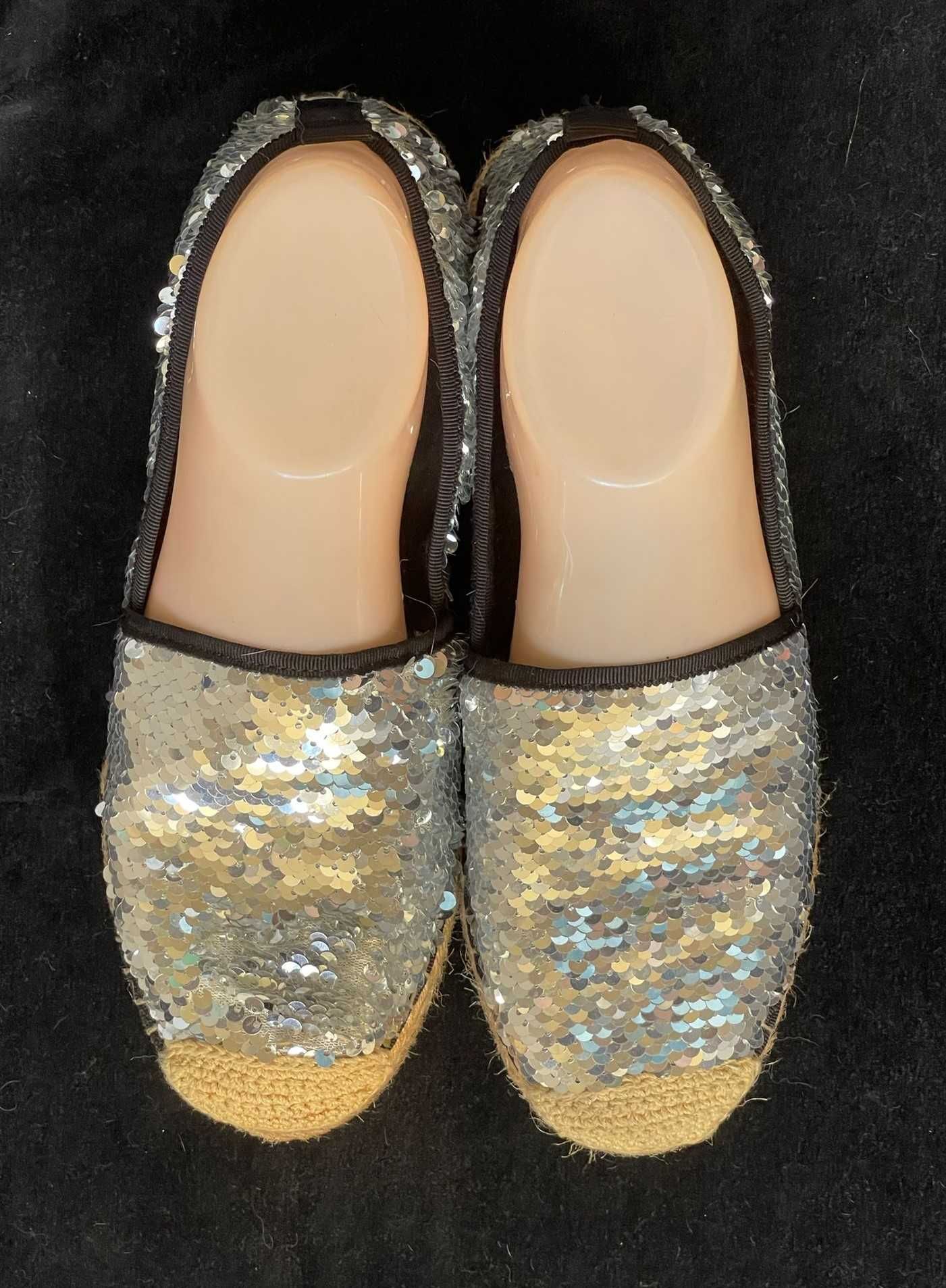 Espadrile paiete argintii talpa sfoara si cauciuc ZARA