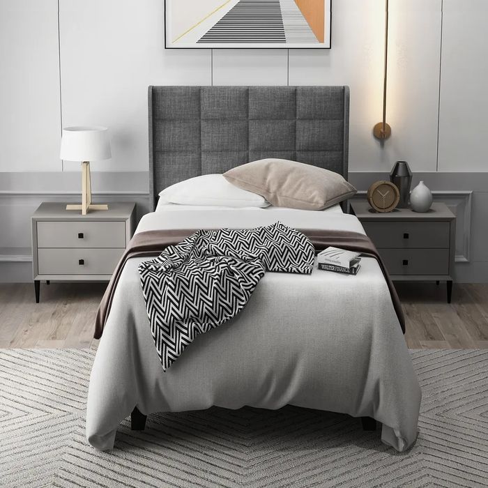 NOU Pat tapițat gri, 90/200cm