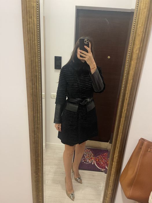 Haina din piele si blana naturala iepure