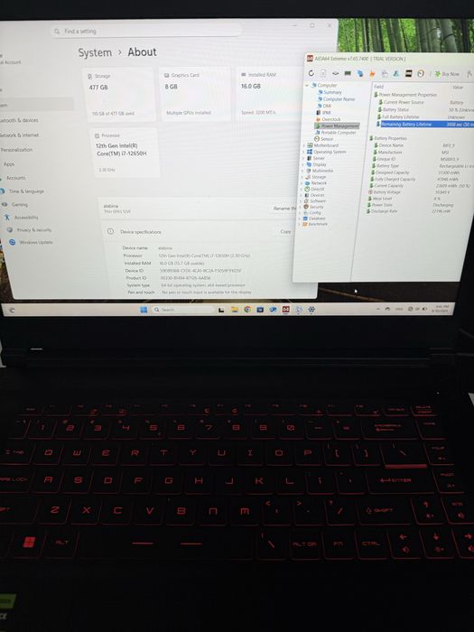 MSI Thin GF63/15,6” 144Hz IPS/i7-12650H/RTX 4060/16GB RAM/512GB NVMe