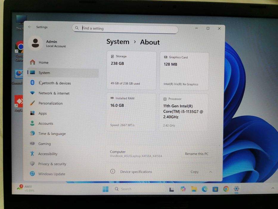 Laptop Asus VivoBook X415E i5-1135G7, ssd 256, 16 GB RAM