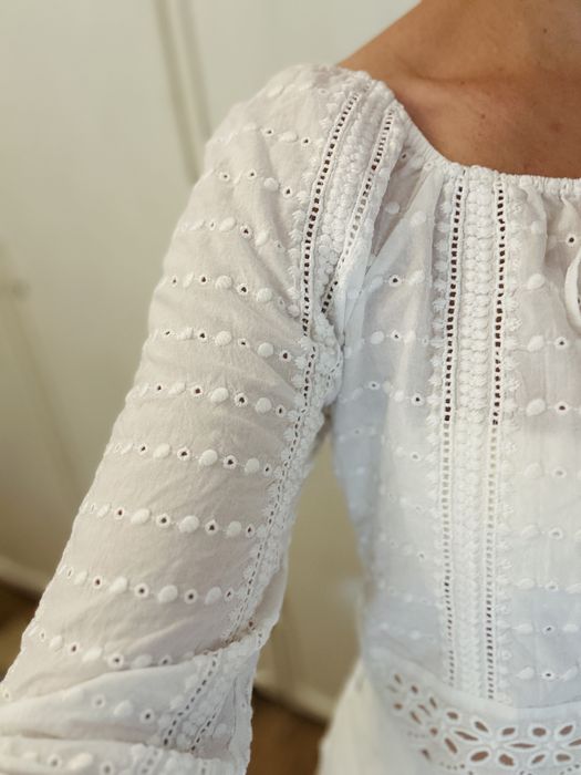 Bluza bumbac brodat alba M