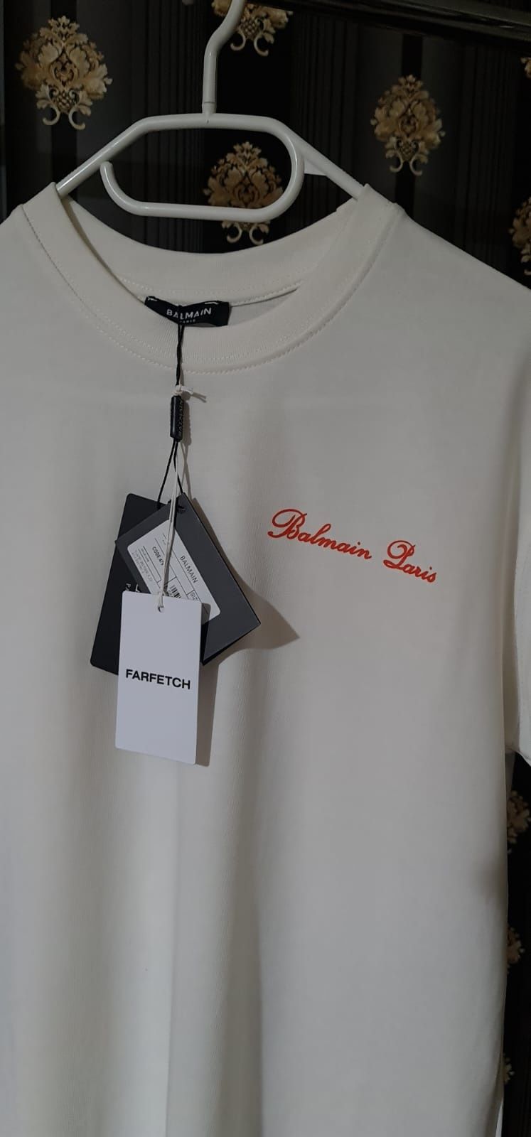 Tricou BALMAIN alb / negru Premium