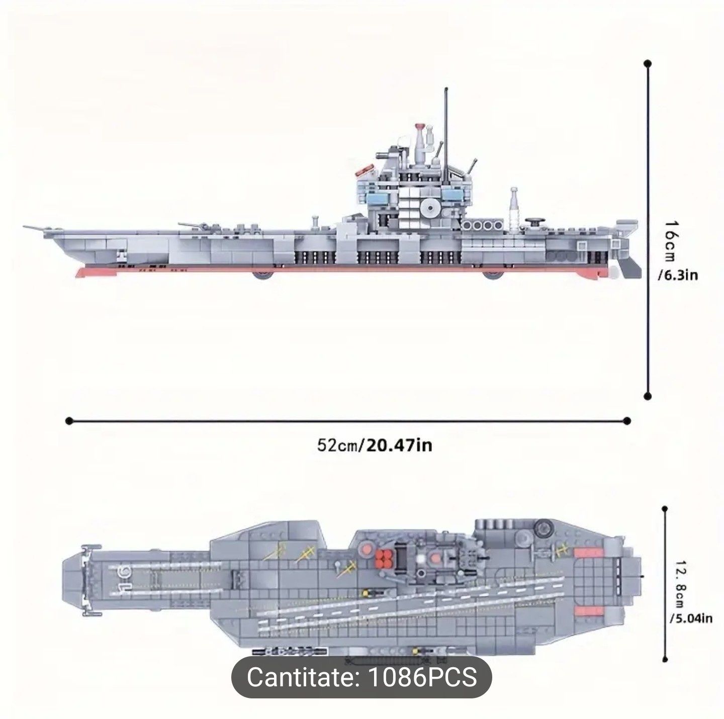 Portavion de jucarie din piese identice LEGO 1000+