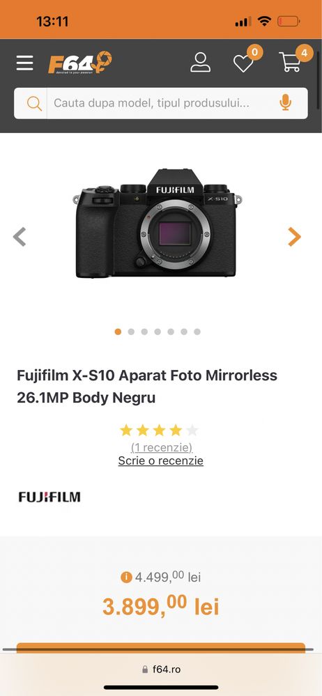 Fujifilm X-S10 Aparat Foto Mirrorless 26.1MP Body Negru