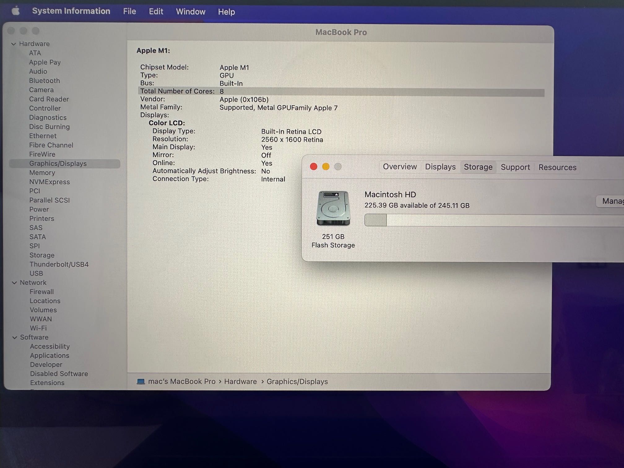 MacBook Pro 13" M1 Chip 8-CPU, 8-GPU, 8GB RAM, 256GB SSD