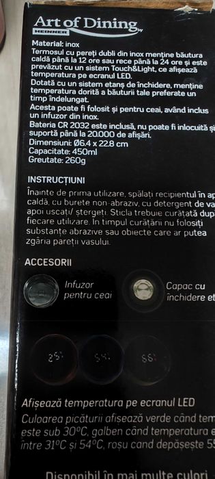 Termos din otel inoxidabil cu infuzor ceai  si termometru