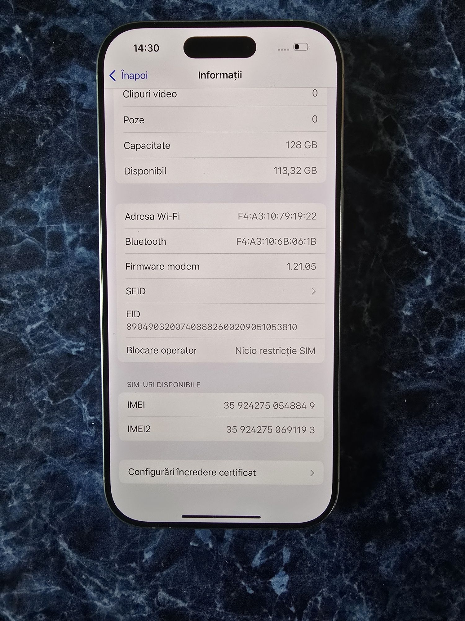 iPhone 16 Pro  White 128GB Liber de retea CA NOU