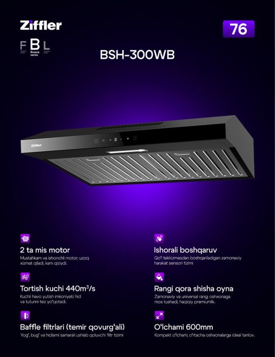 ZIFFLER/IMMER вытяжки 60/90 см.  Метал мотор. Супер качество