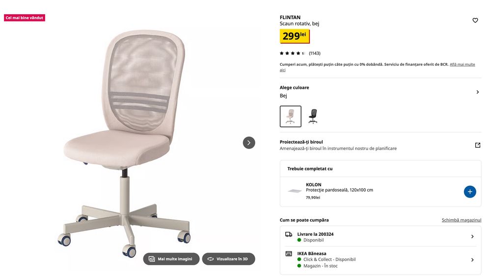 Scaun rotativ IKEA FLINTAN bej – folosit puțin, stare excelentă