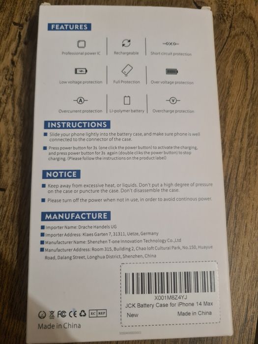 Carcasa iPhone 14 Max&14/13/12 Max Smart Battery Case, Wireless