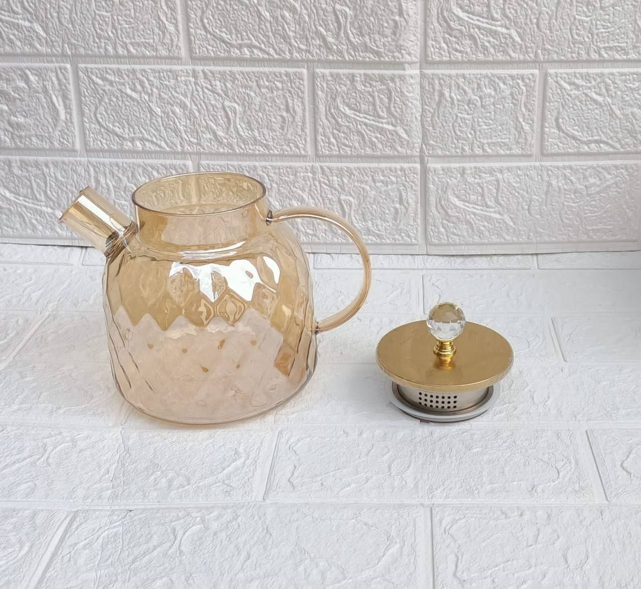 Термоупорный заварочный чайник, стеклянный  золотистый Ромб чайник