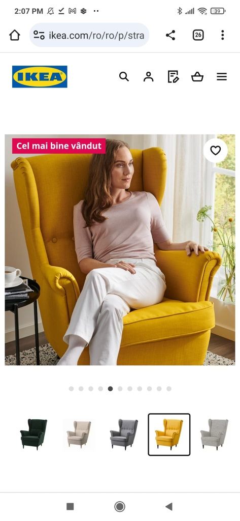 Vând fotoliu Strandmon Ikea galben muștariu