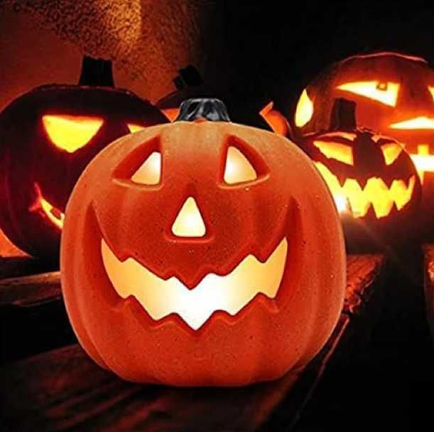 Комплект от 2 светещи тиквени фенера за Хелоуин, многоцветна светлина