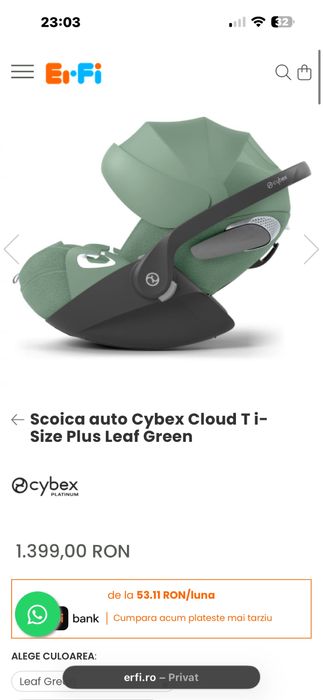 Scoica cybex cloud T i-size Plus leaf green