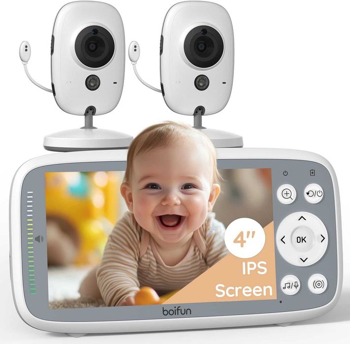 НОВ BOIFUN 4" Бебефон с 2 камери, 720P IPS екран, нощно, VOX, Без WiFi