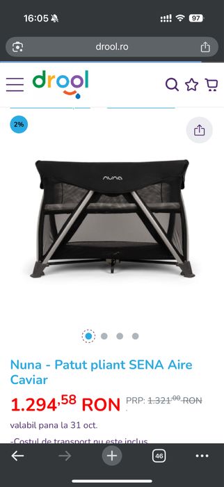 Patut pliabil Nuna Sena Aire - negru