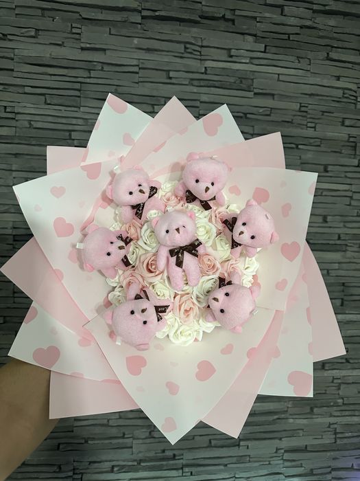 Buchet 37 trandafiri cu ursuleti