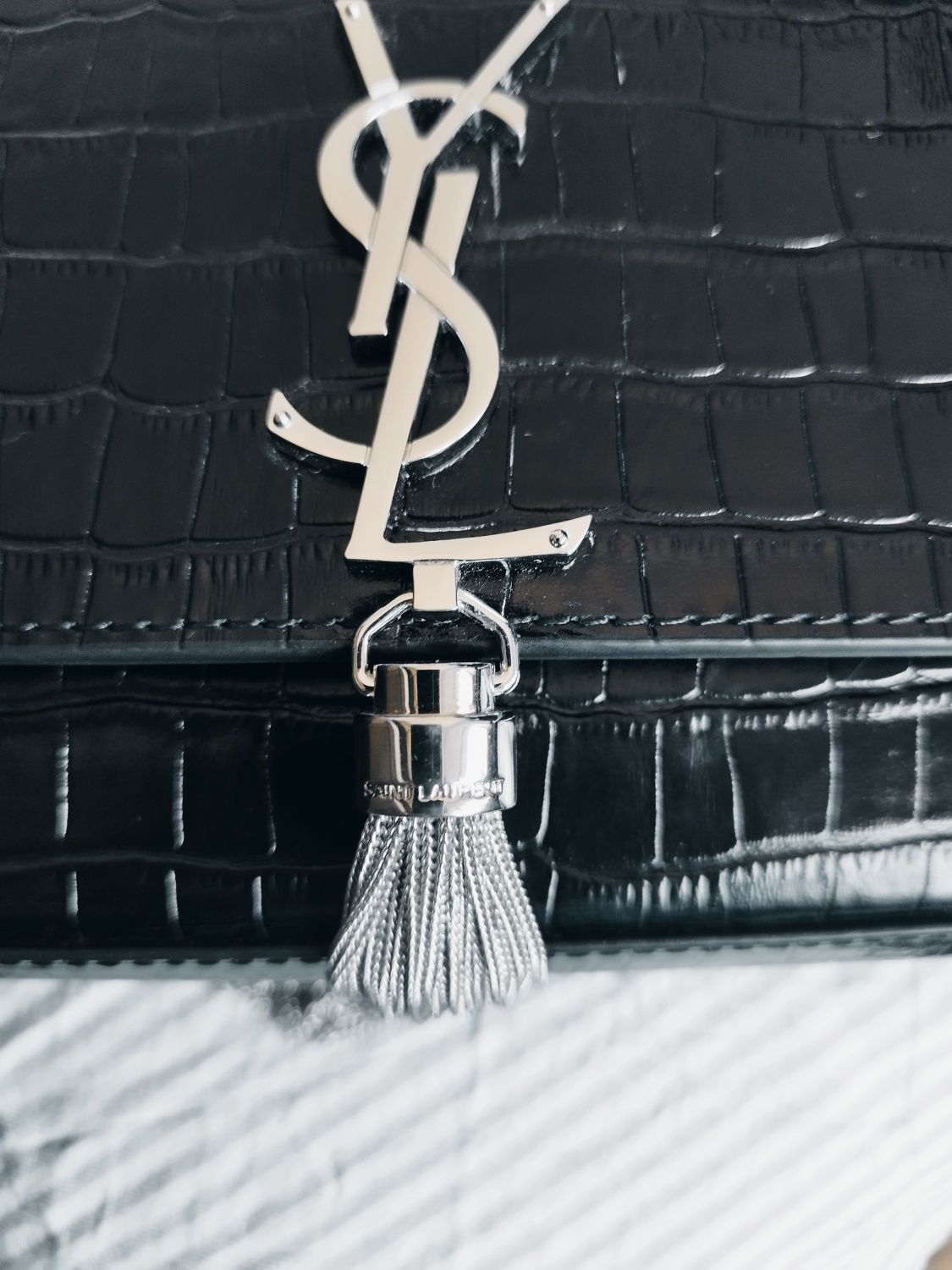 YSL Yves Saint Laurent Каte croc leather нова дамска чанта