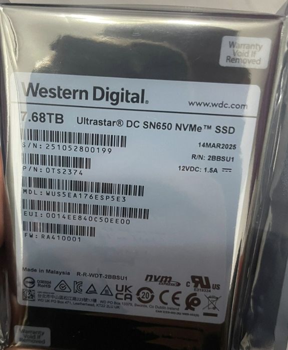 SSD 7.68TB U.3 Ultrastar DC SN650 NVMe Enterprise 2.5 inch PCIe4.0 U.2
