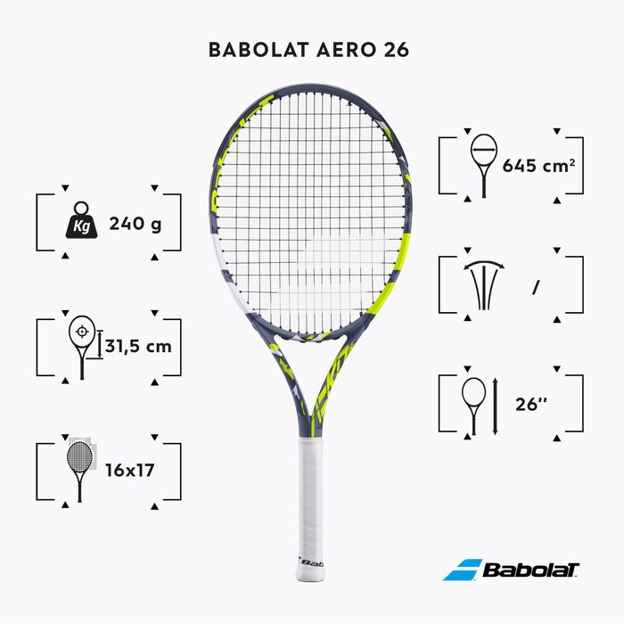 Rachetă de Tenis Aero 26 Gri-Galben Copii - produs resigilat Decathlon