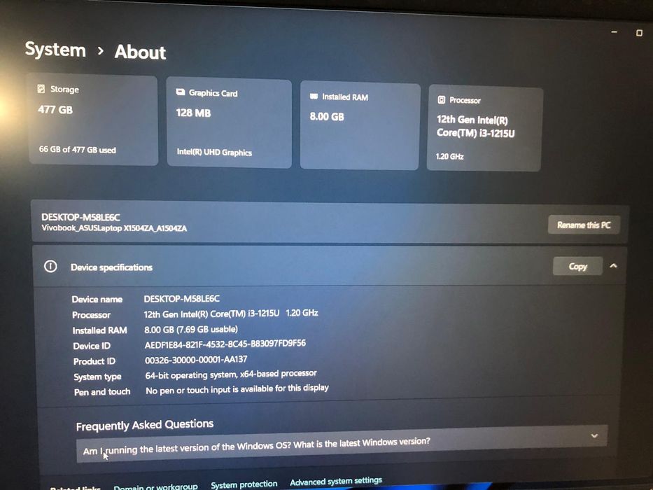 Laptop ASUS VivoBook – Intel Core i3, 8GB RAM, SSD 480GB