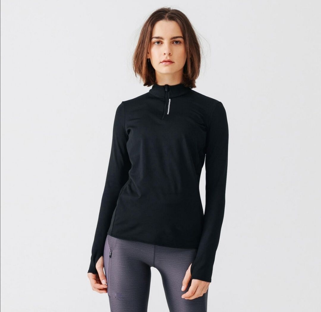 Bluză alergare/ jogging cu fermoar scurt, negru, damă, mărimea 38