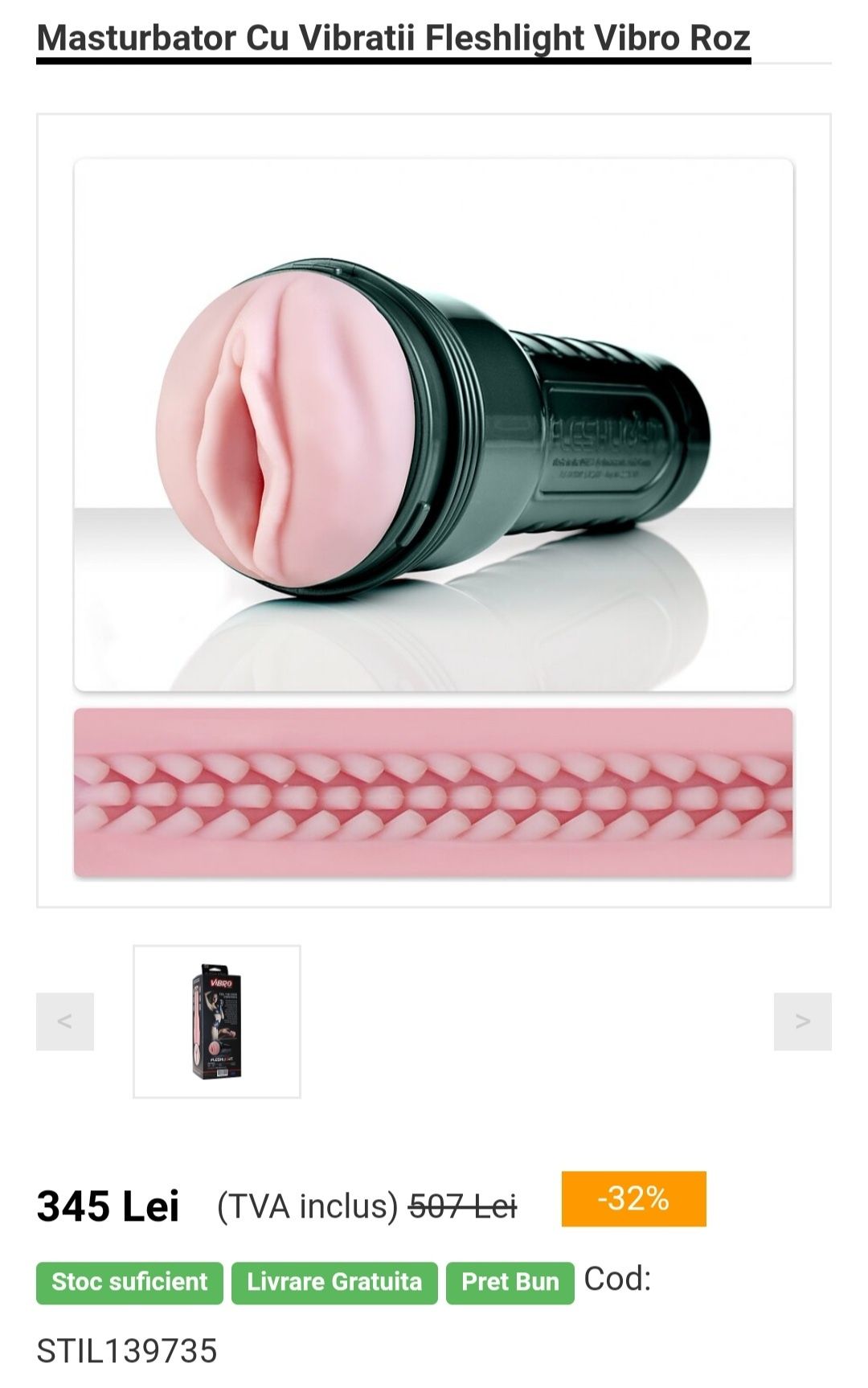 Fleshlight perfect pentru începători cu 3 canale cu vibrati