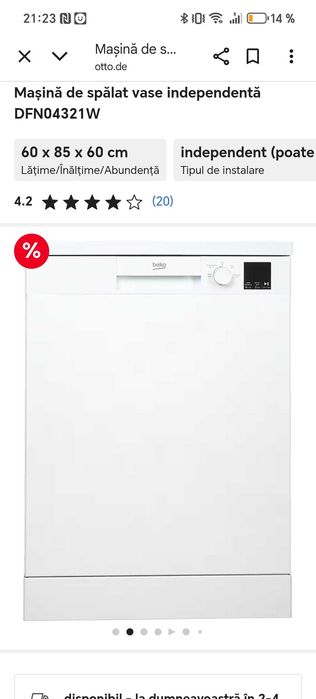 Mașina de spălat vase nouă Beko