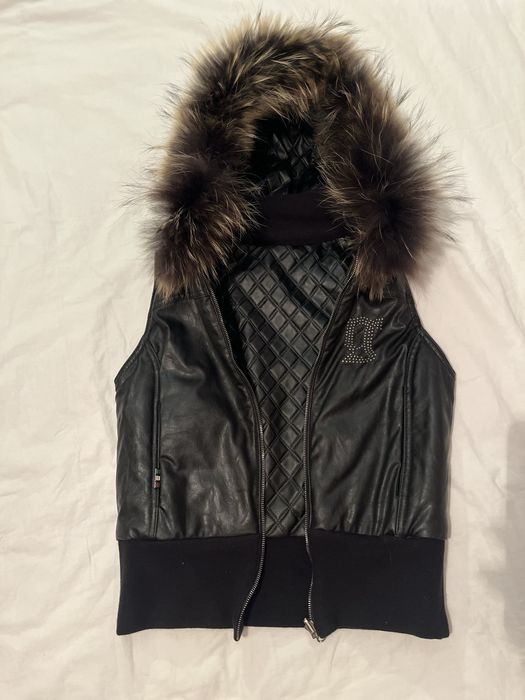 Кожен елек с пух