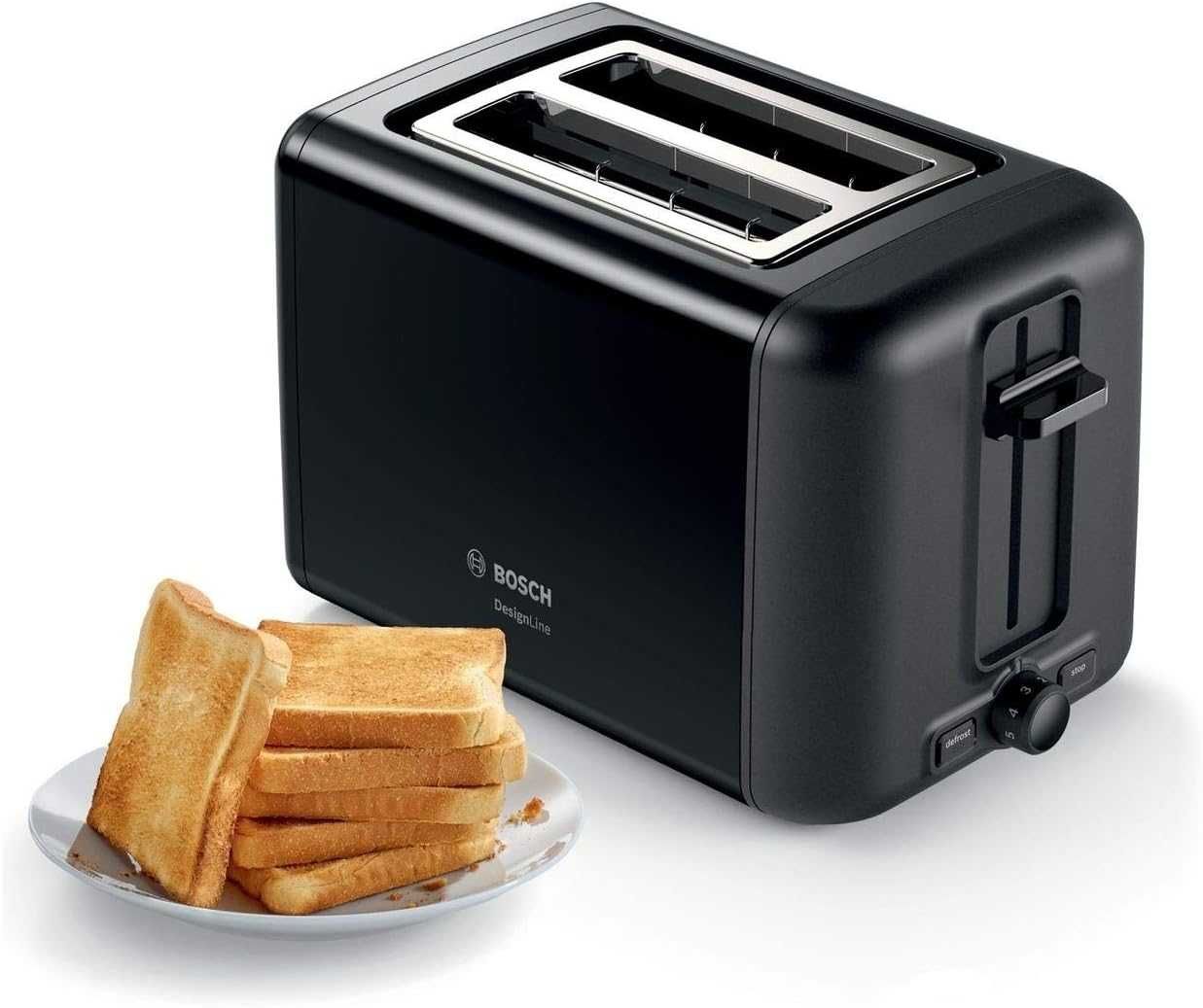 Тостер Bosch TAT3P423GB DesignLine, неръждаема стомана, 970 W, черен