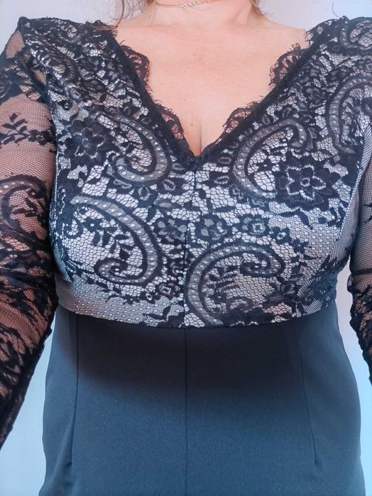 Дамски официален гащеризон с дантелени ръкави