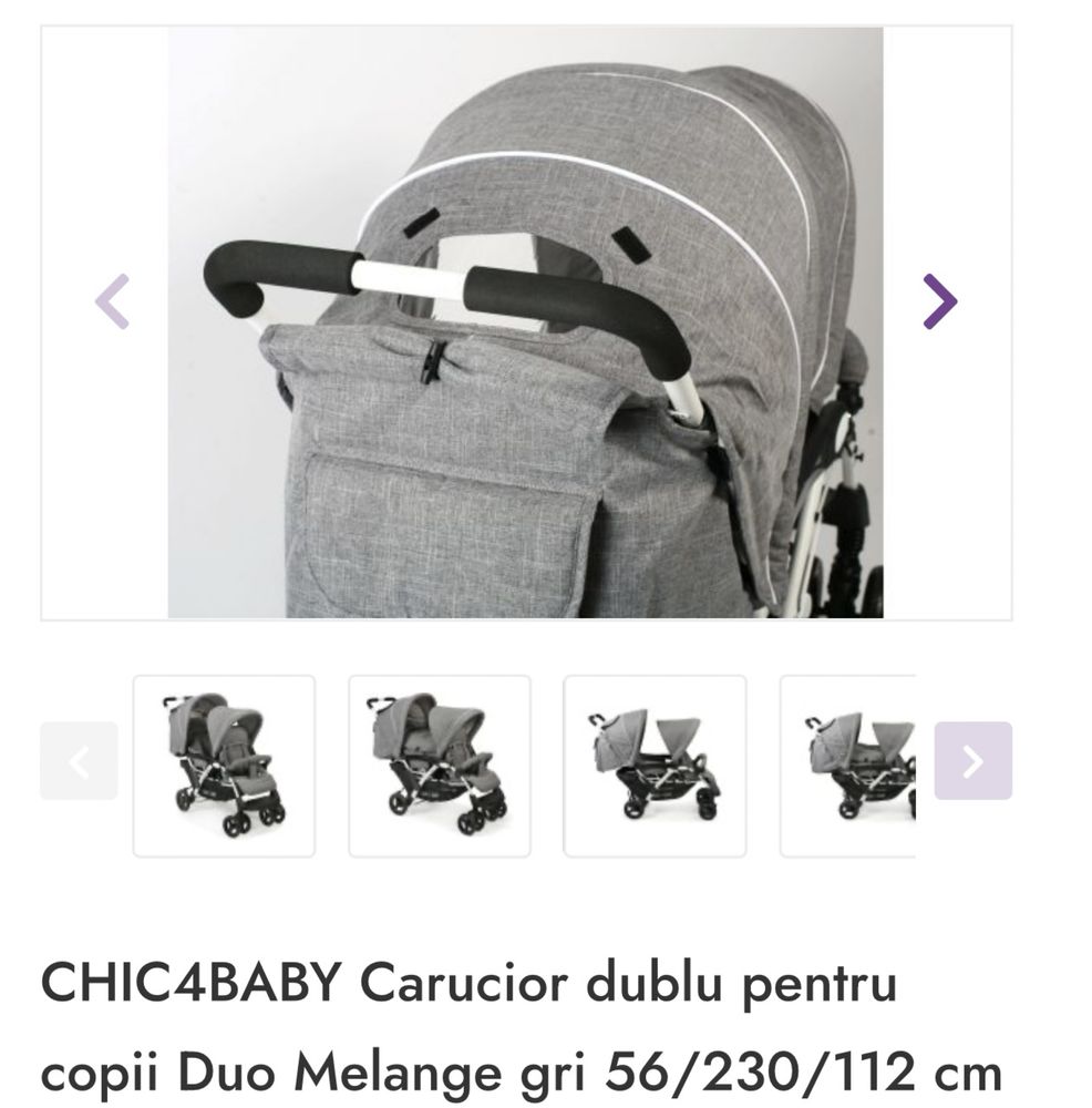 CHIC4BABY Carucior dublu pentru copii Duo Melange gri 56/230/112 cm