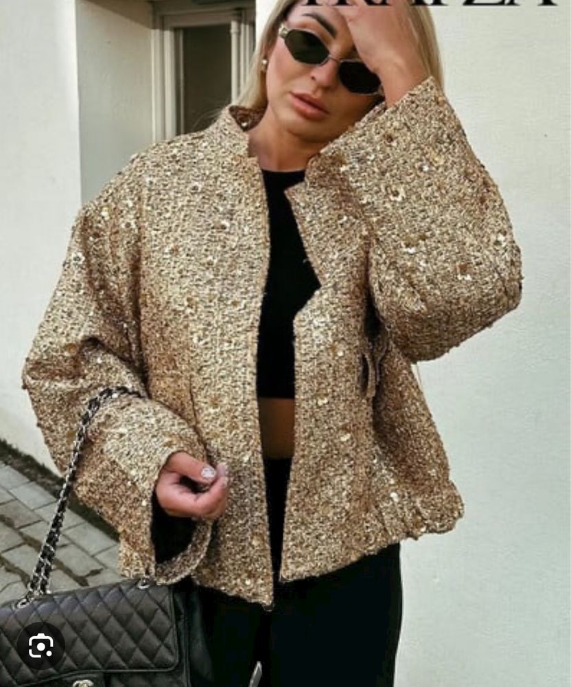 Zara яке , бомбър ,  сако златно с пайети С /М размер